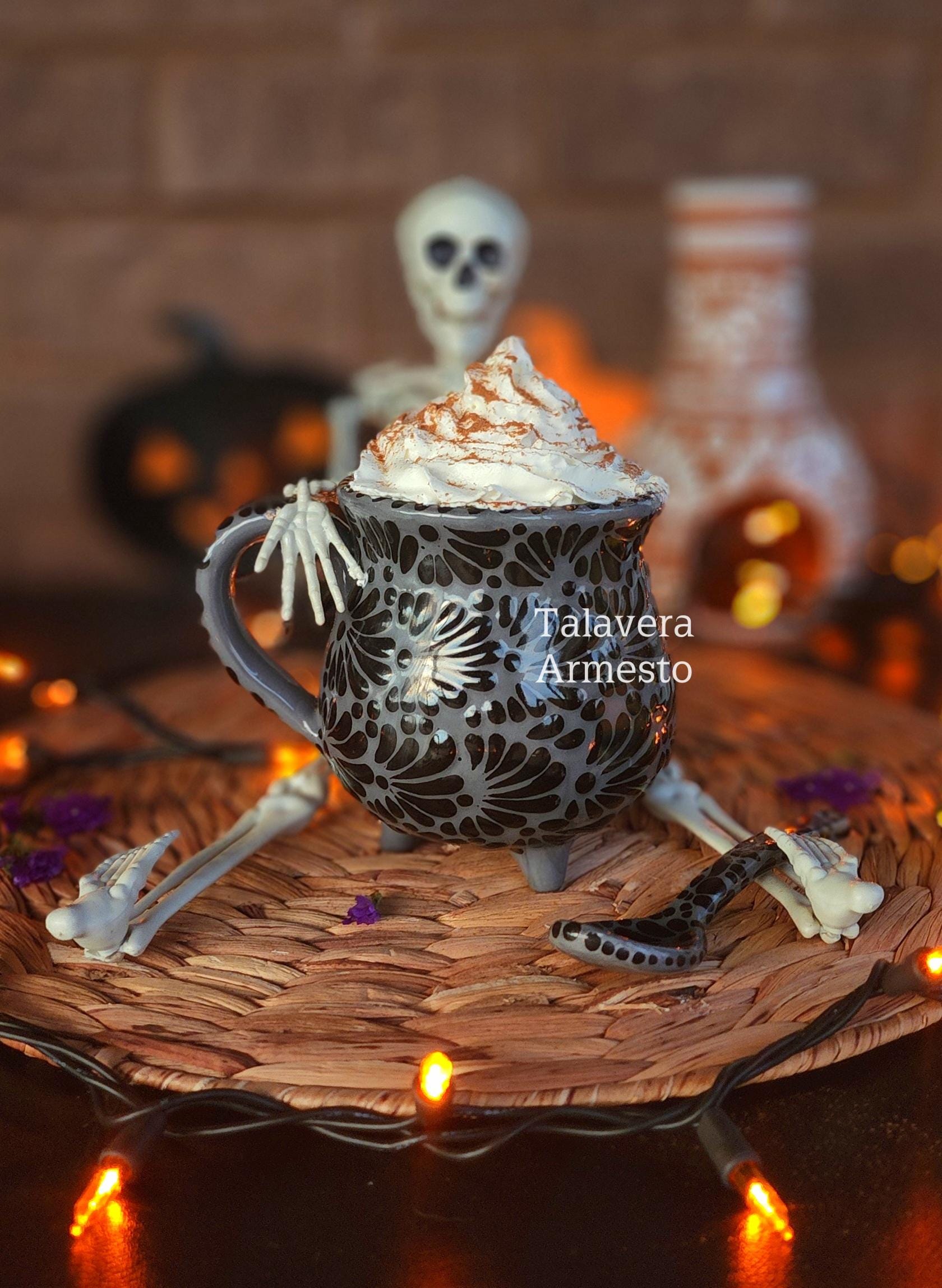 Talavera cauldron mug w spoon coquette fall