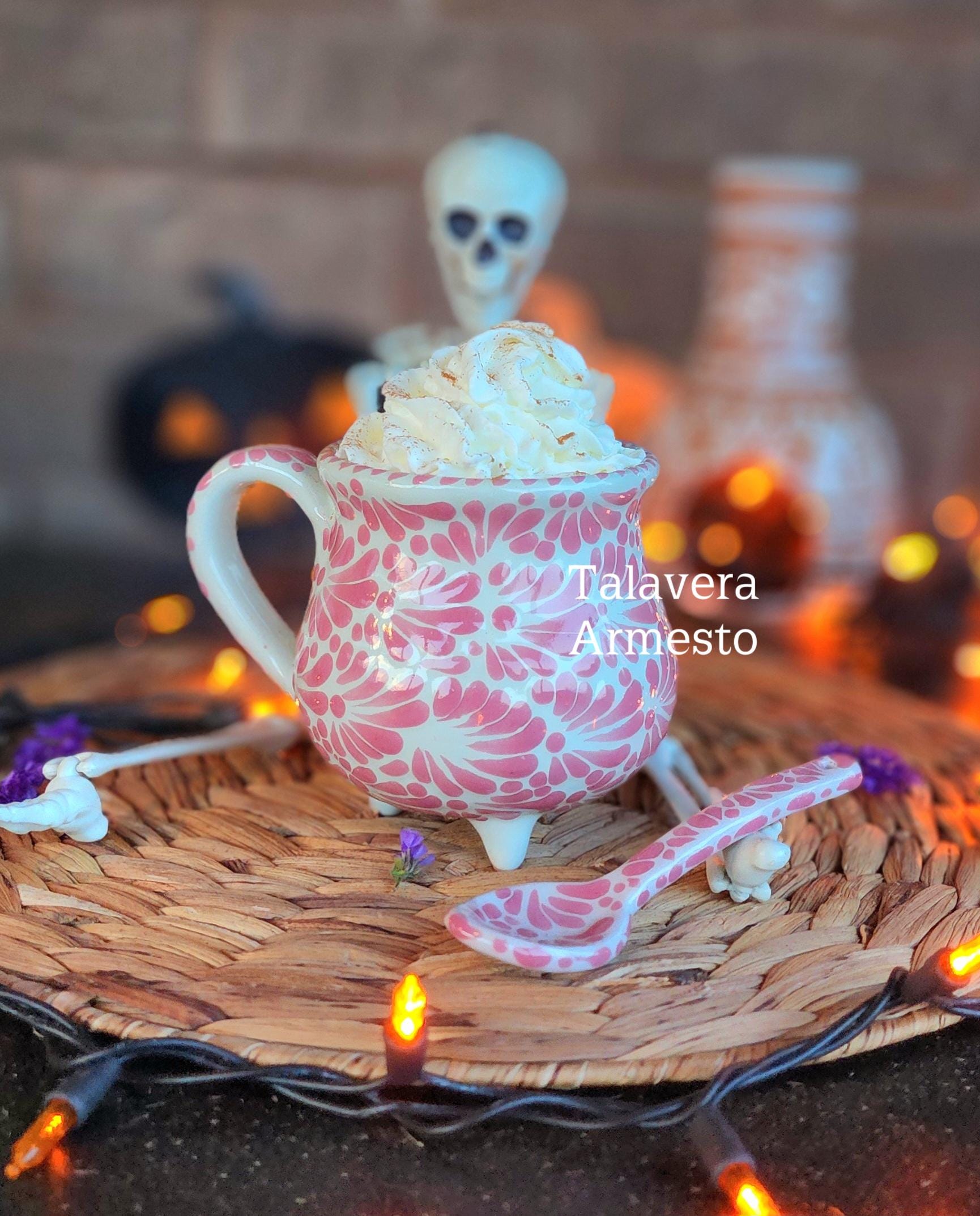 Talavera cauldron mug w spoon coquette fall
