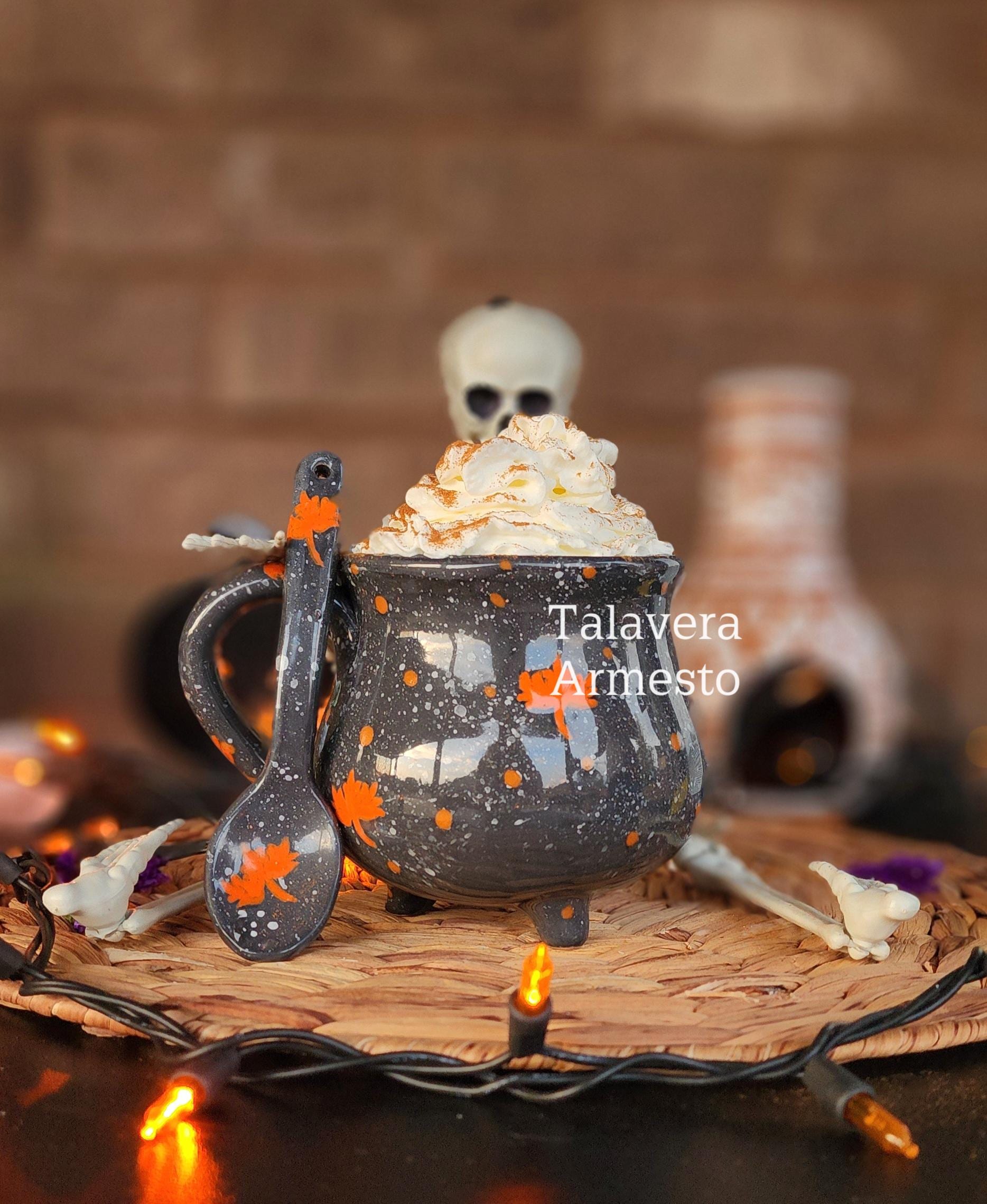 Talavera cauldron mug w spoon coquette fall
