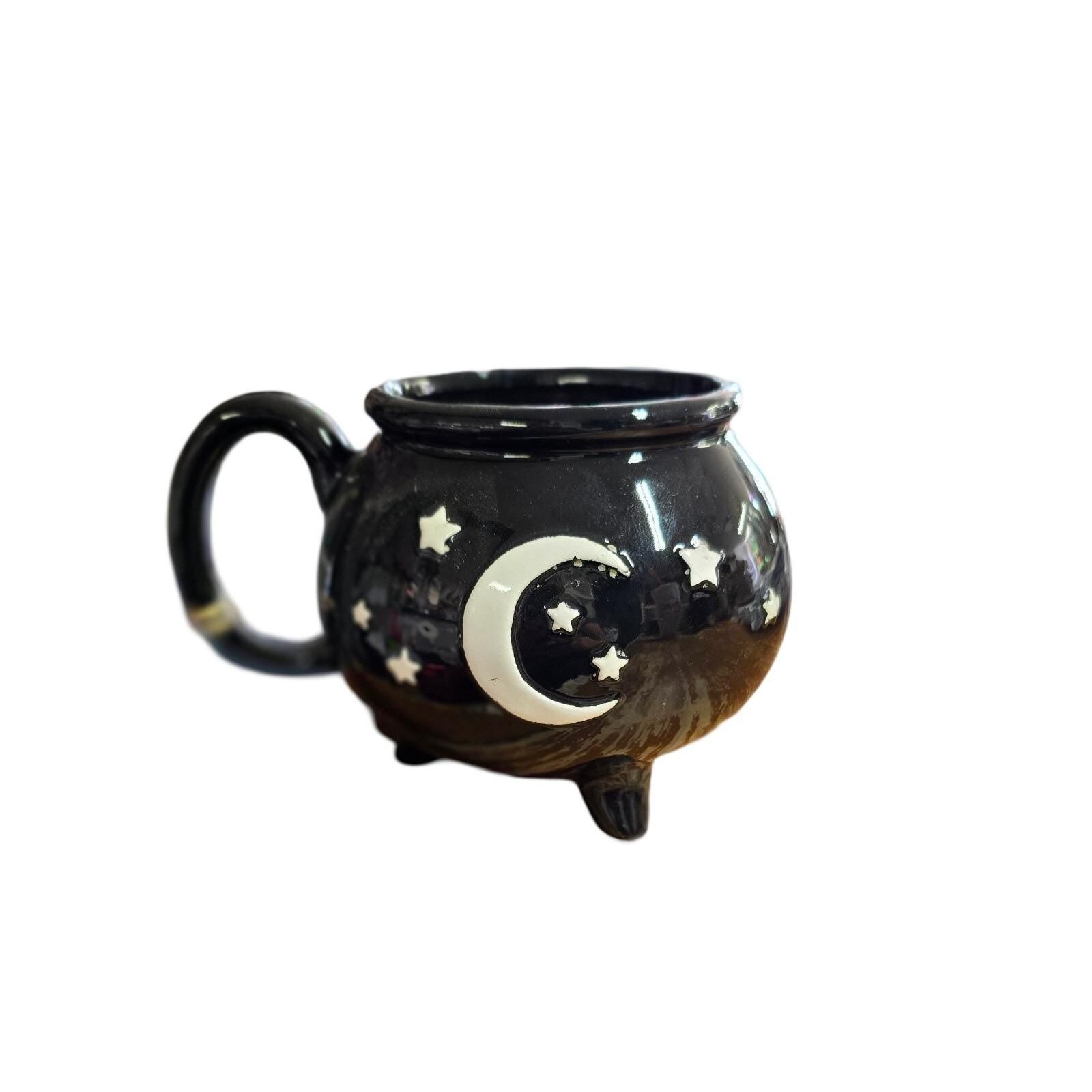 Halloween Witches Brew Cauldron Black Mug Moon Stars