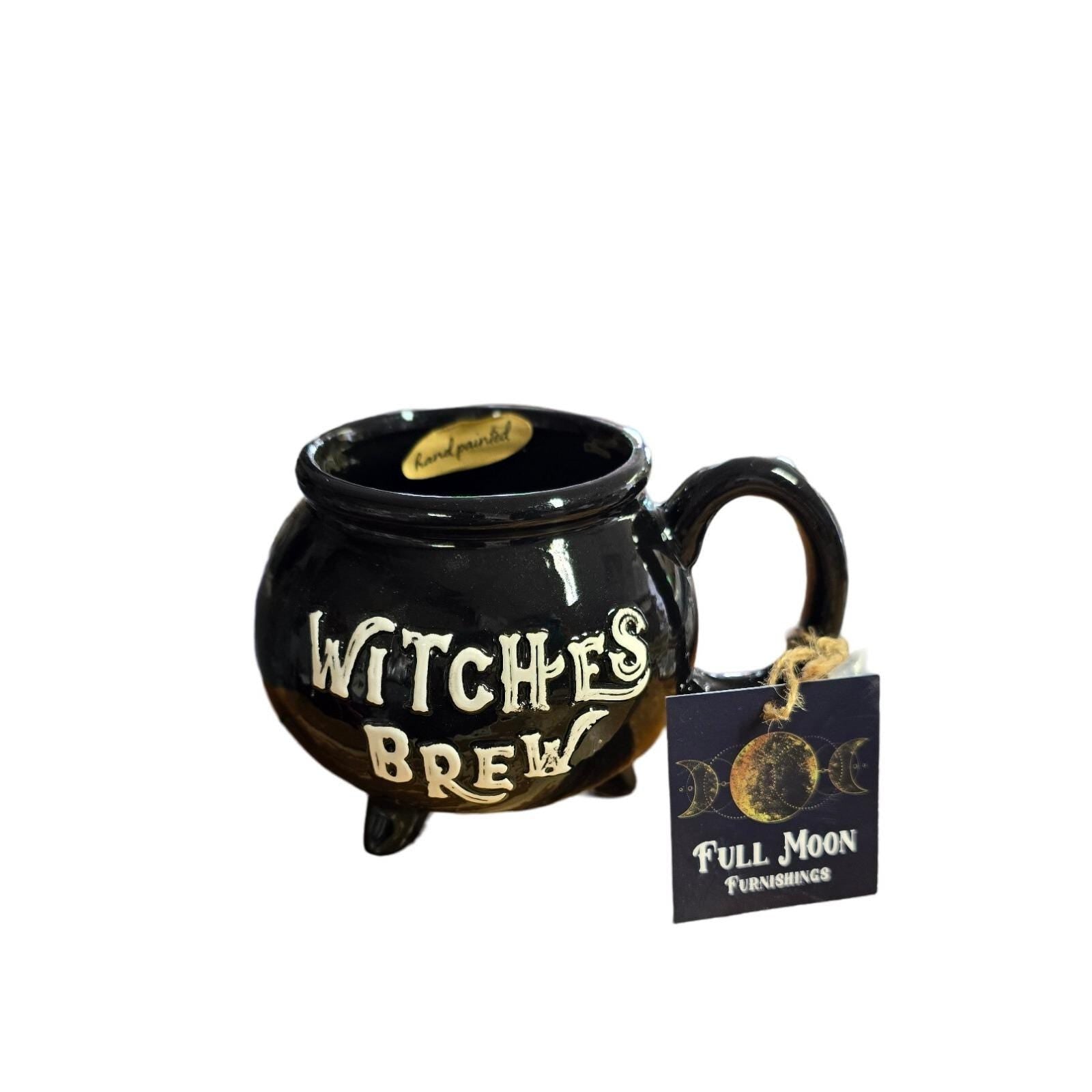Halloween Witches Brew Cauldron Black Mug Moon Stars