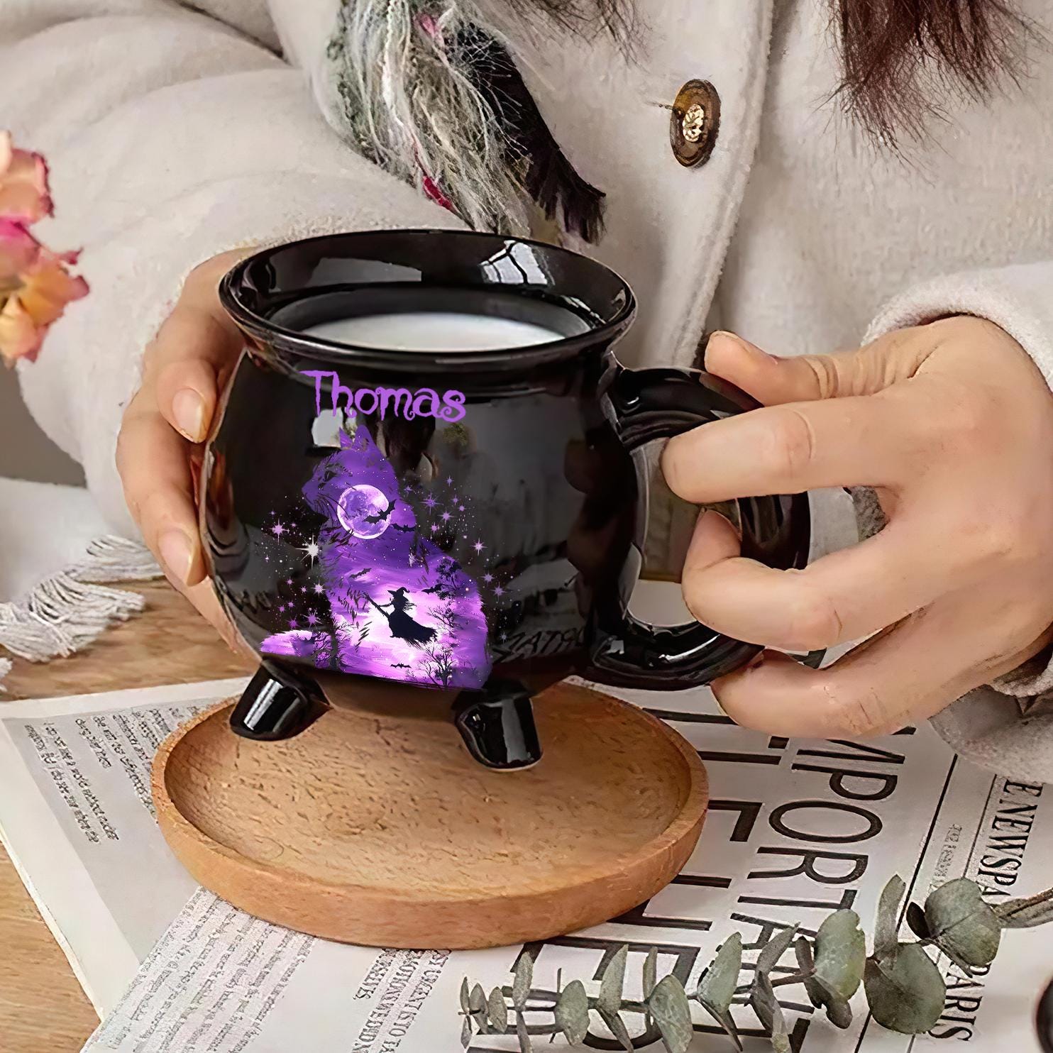 Custom Cat Witch Cauldron Coffee Mug