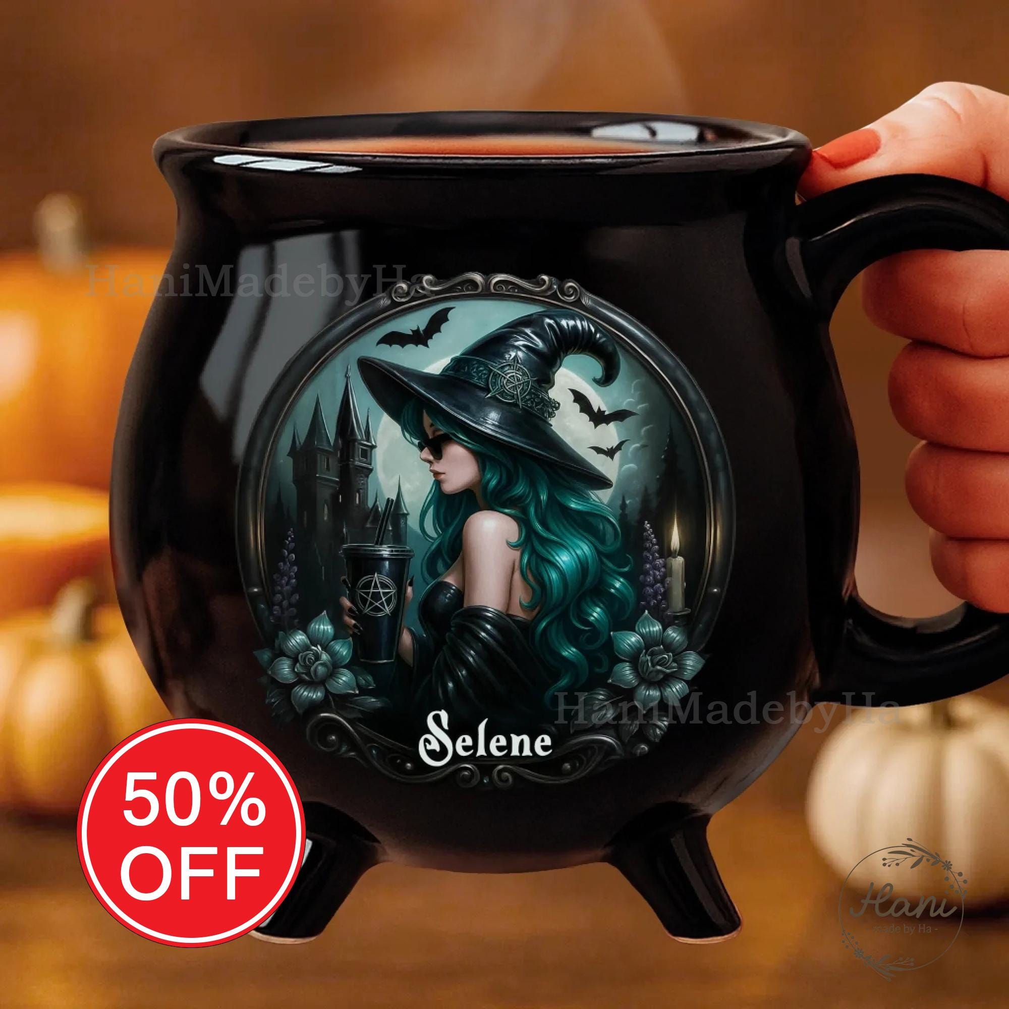 Personalized Mystic Witch Vibes Ceramic Cauldron Coffee Mug