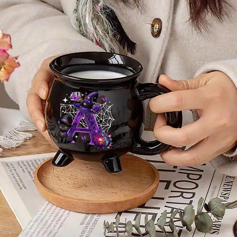 Custom Witch Coffee Cup with Bats