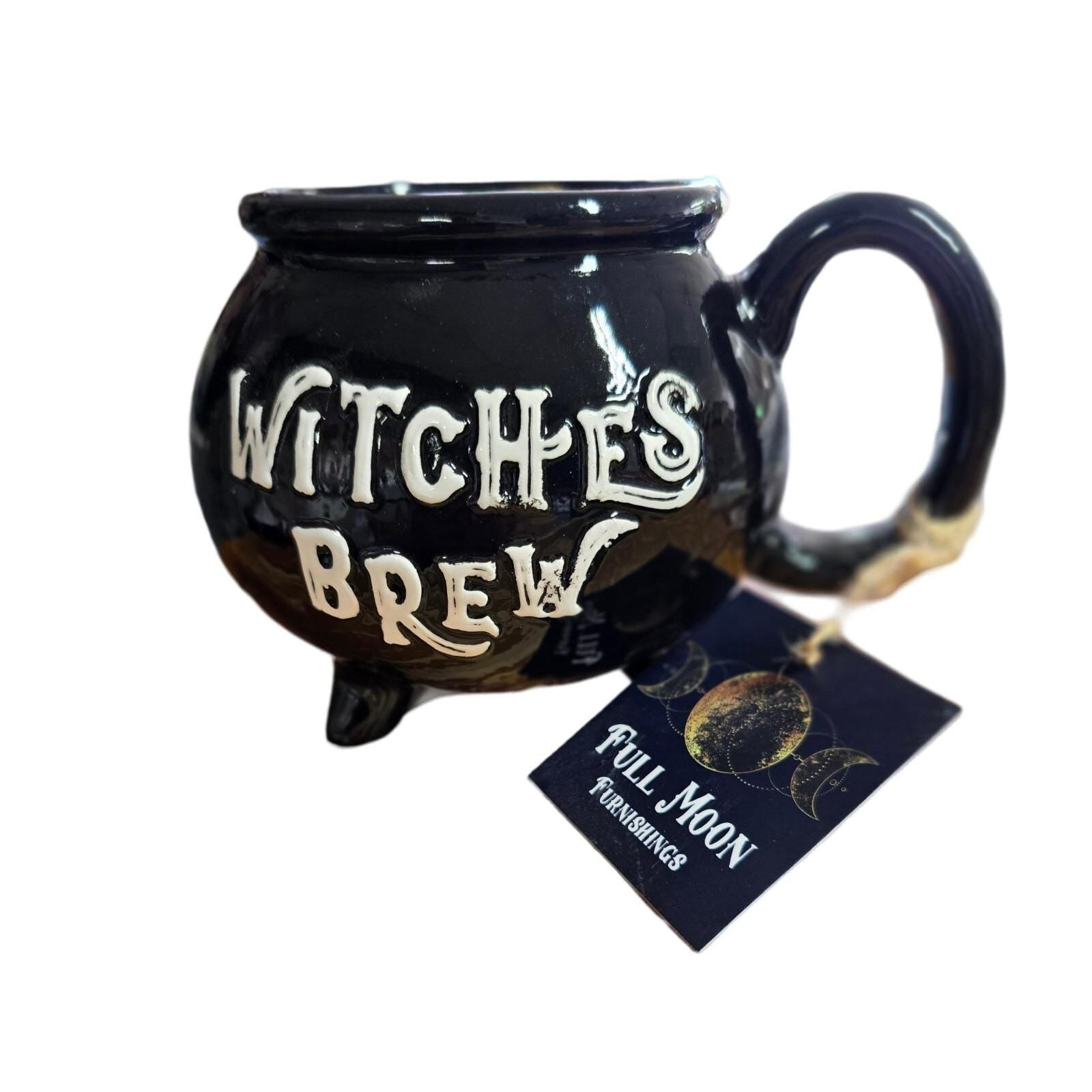 Halloween Witches Brew Cauldron Black Mug Moon Stars